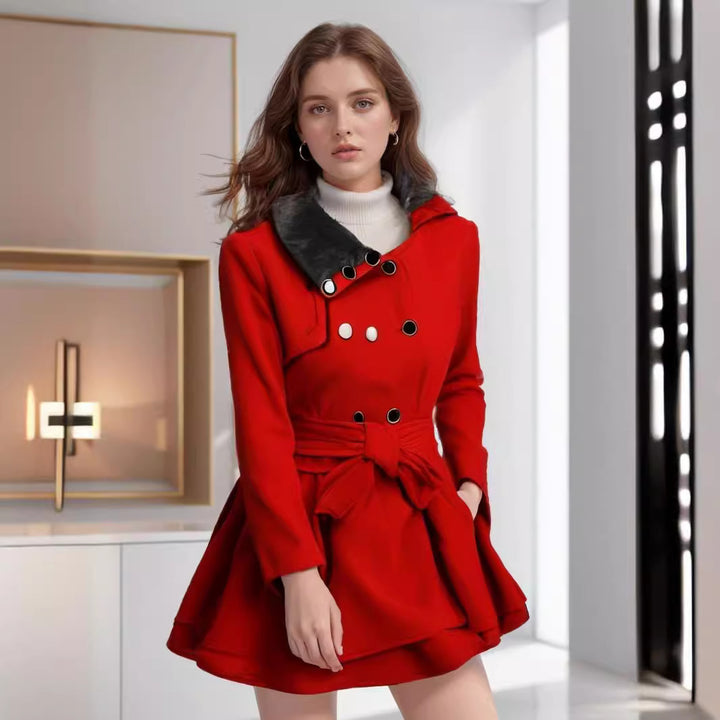 Elegant trench coat for women with removable fur collar and belted waist Lune London