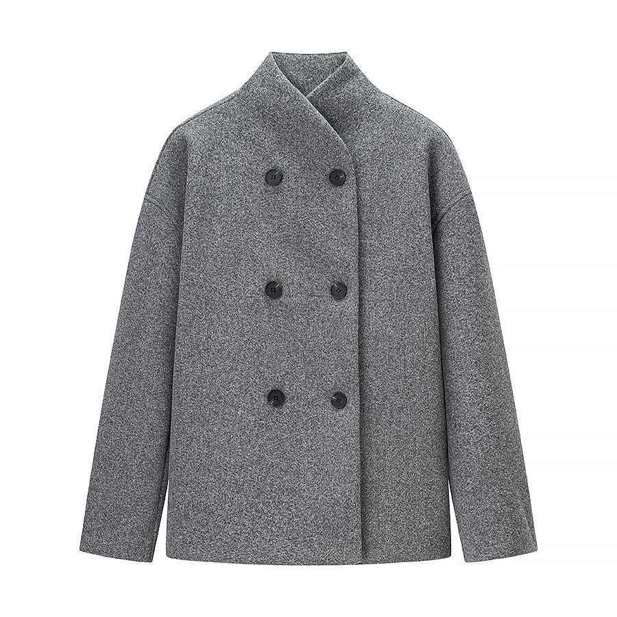 Oversized wool jacket for women with double-breasted buttons and modern high collar Lune London