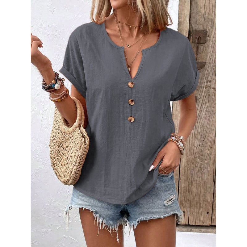 Casual blouse for women with button placket and round collar Lune London