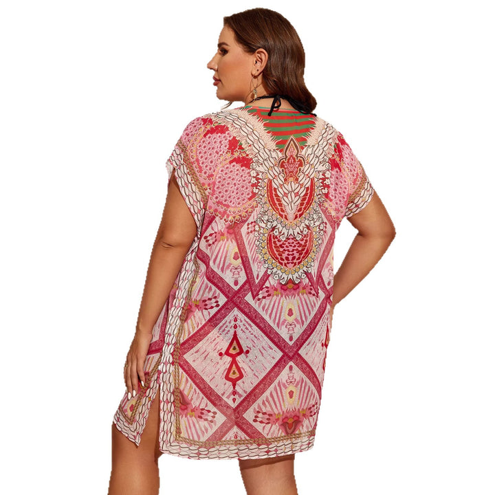 Women's beach dress with floral patterns and short cut