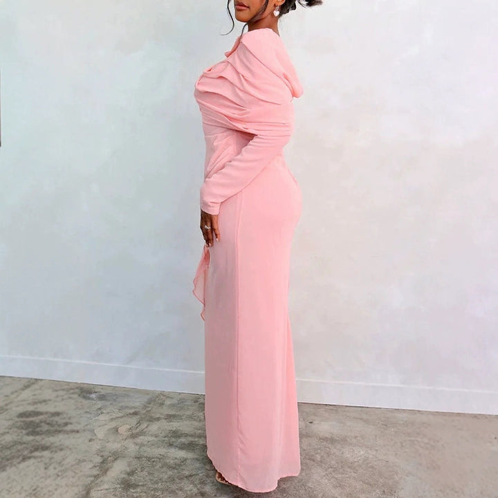 Women's Glamorous Long Sleeve Dress with Draped Top and Flowing Cut Lune London