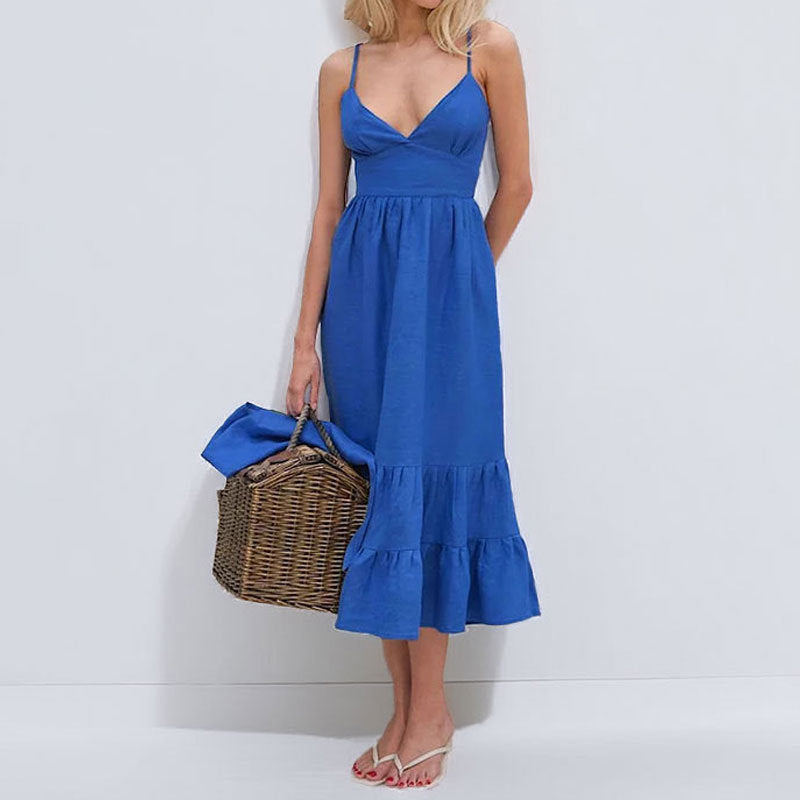 Robe maxi femme avec décolleté en V plongeant et jupe volumineuse Chic & Stil