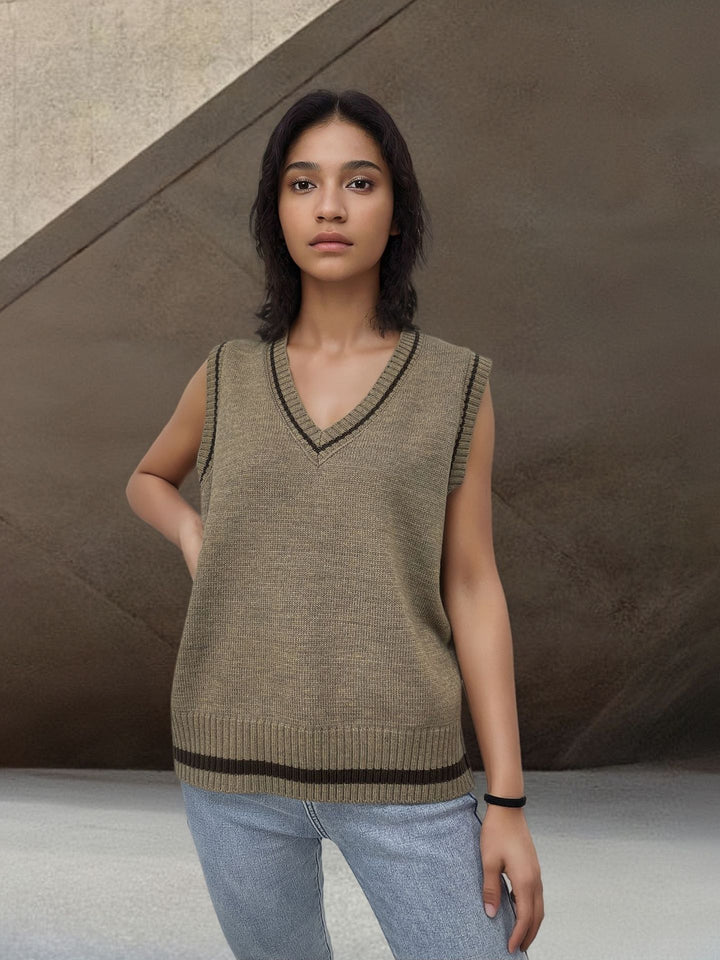 Women’s knitted top with V-neck and contrasting edges Lune London