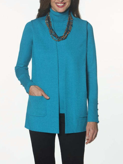Trendy knit jacket for women with rolled collar and pockets Lune London