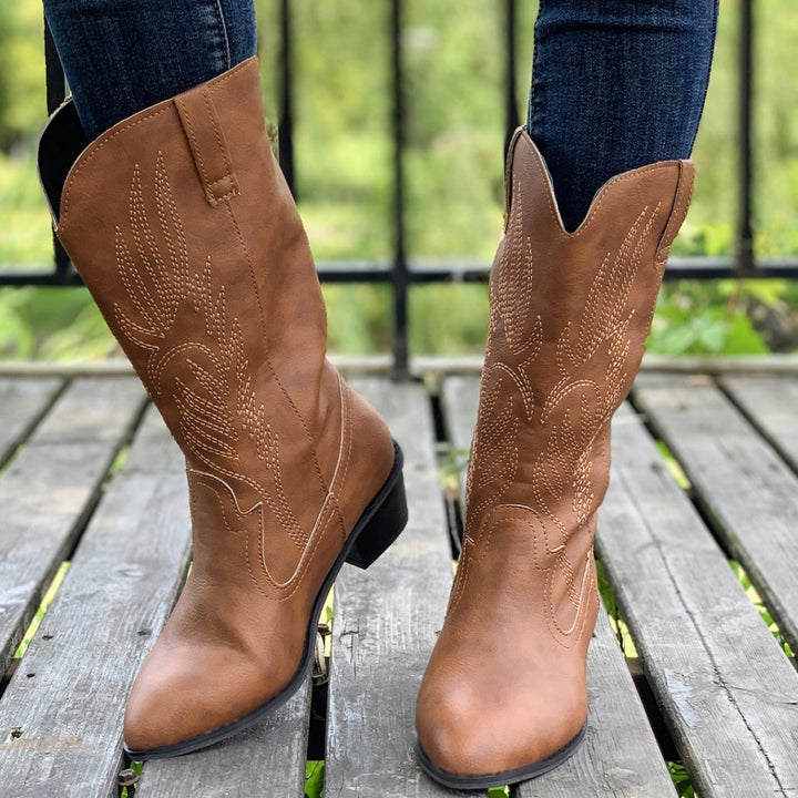 Women's cowboy boots with high heels and artistic embroidery Lune London