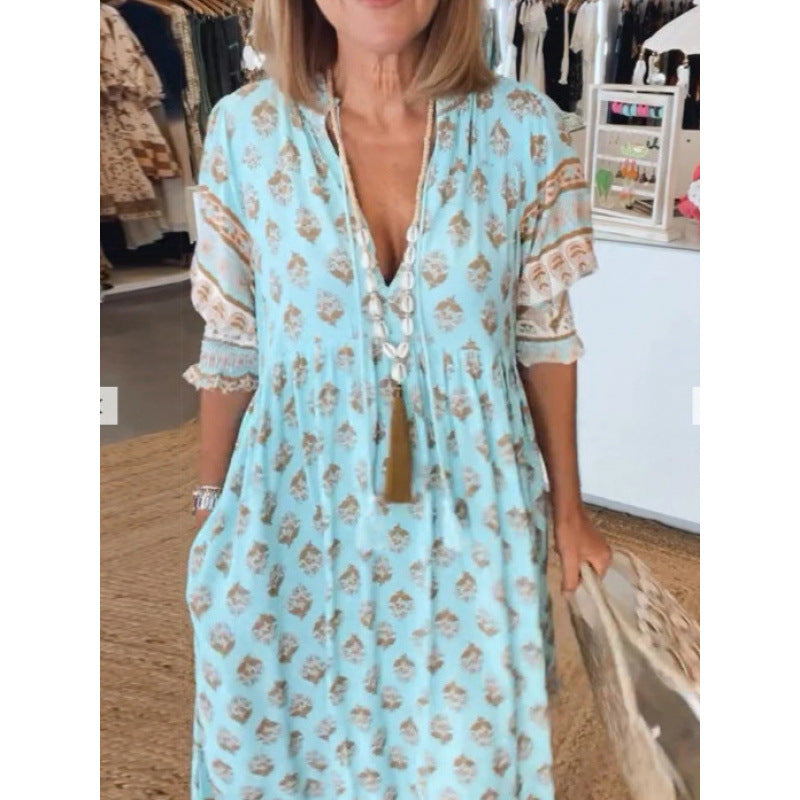 Airy tunic dress for women with floral patterns and delicate ruffle details Lune London