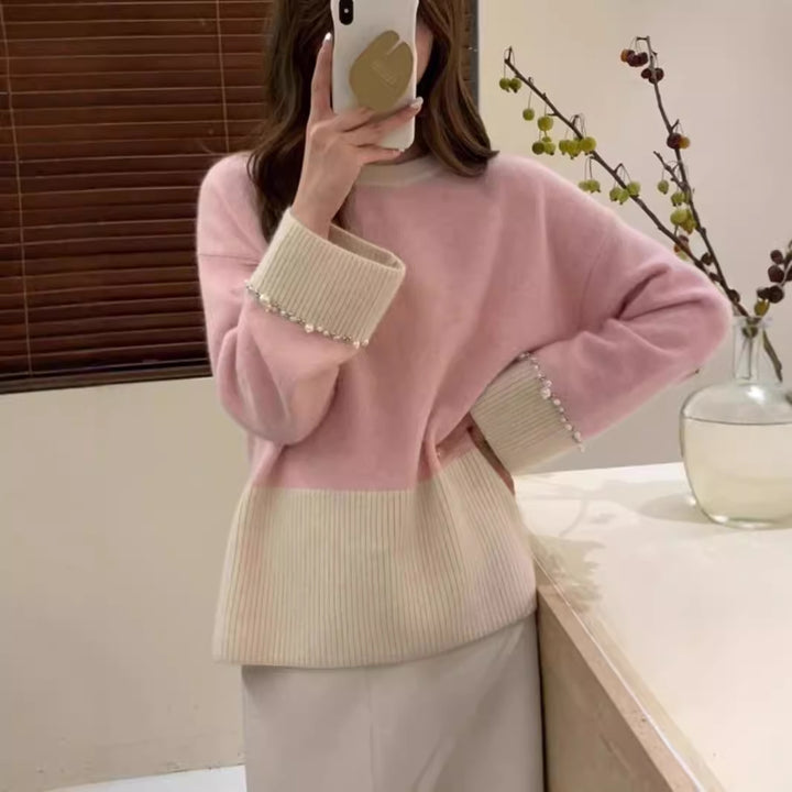 Fashionable knitted sweater for women with beaded sleeves Lune London