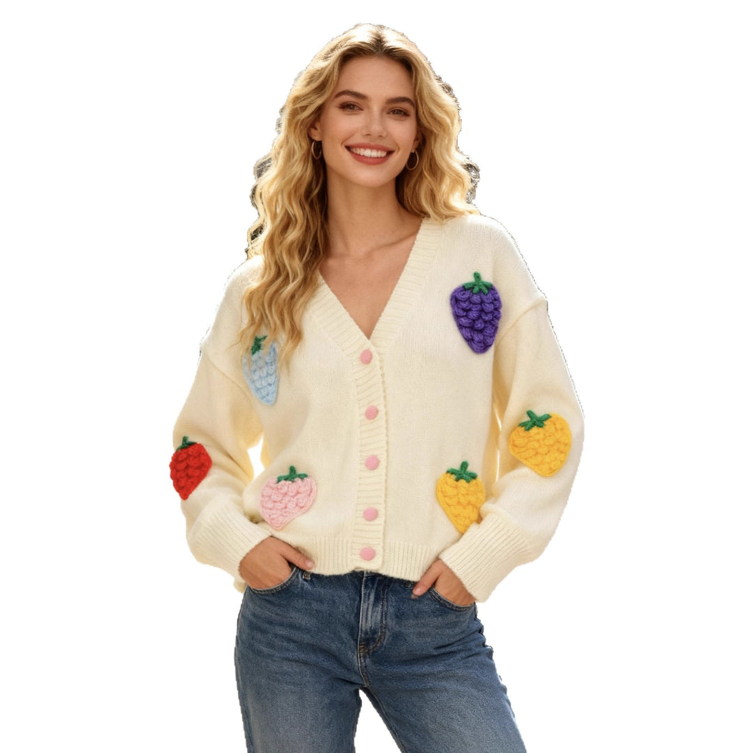 Veste en tricot décontractée pour femmes avec motif de fruits colorés Chic & Stil
