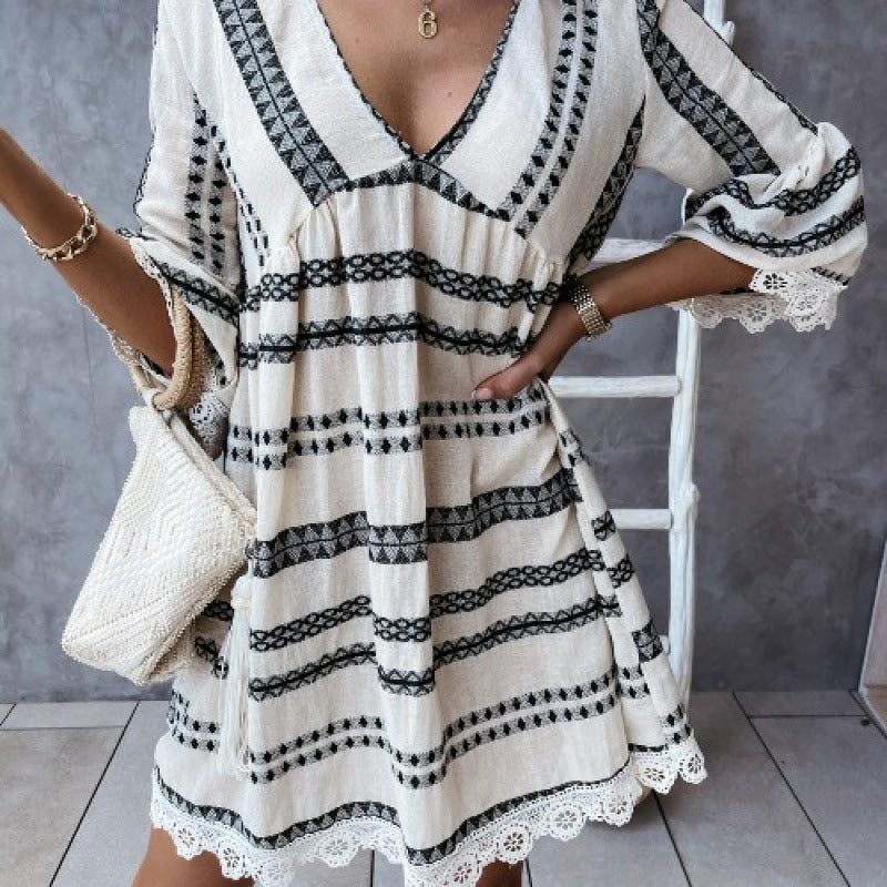 Bohemian style flared sleeve mini dress for women Lune London