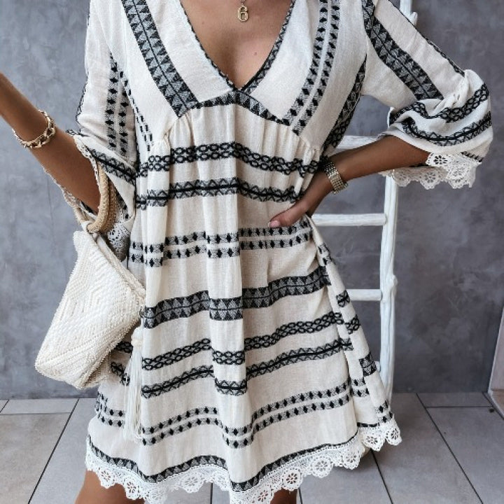 Bohemian style flared sleeve mini dress for women Lune London
