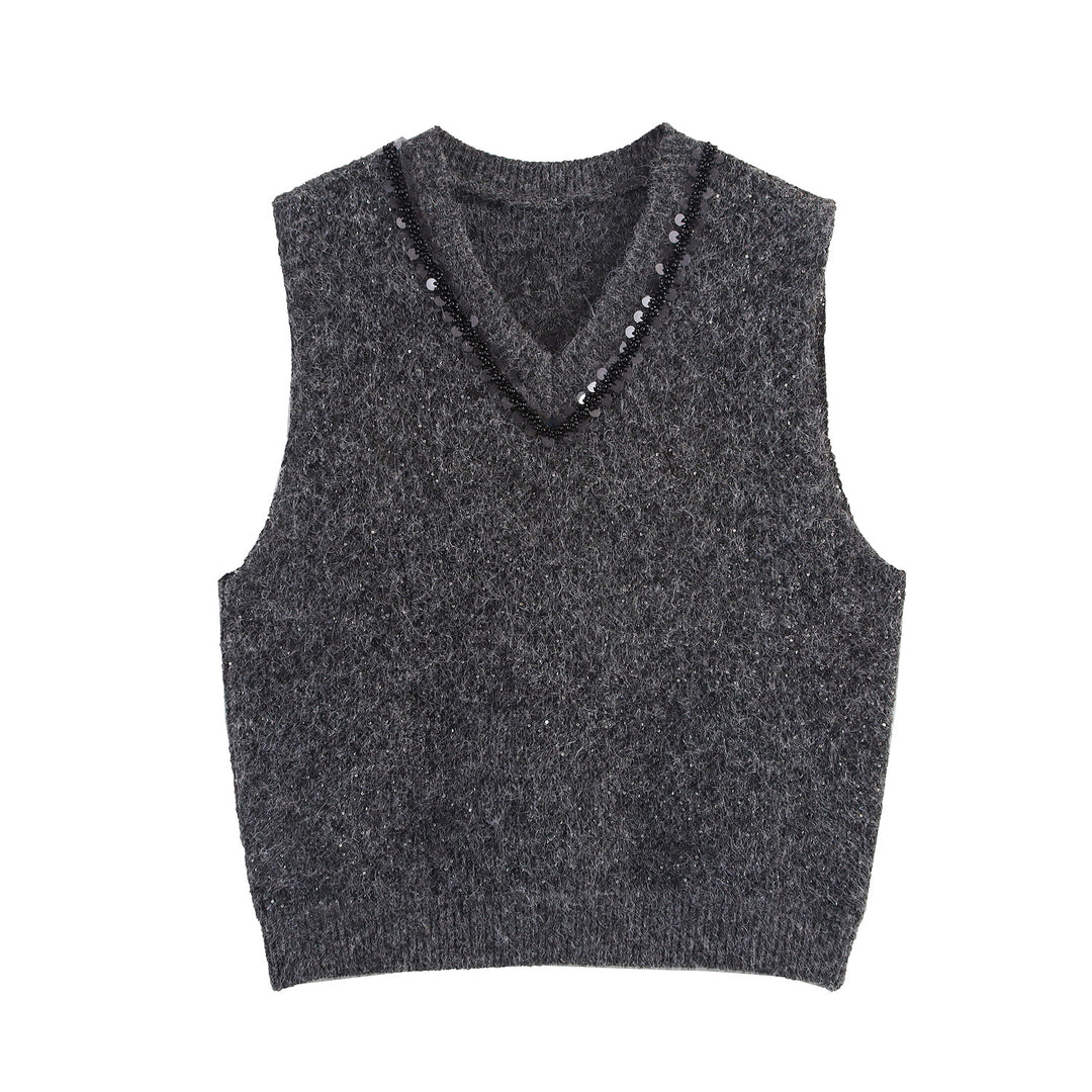 Ladies elegant sleeveless knitted sweater with sparkling appliqués Lune London