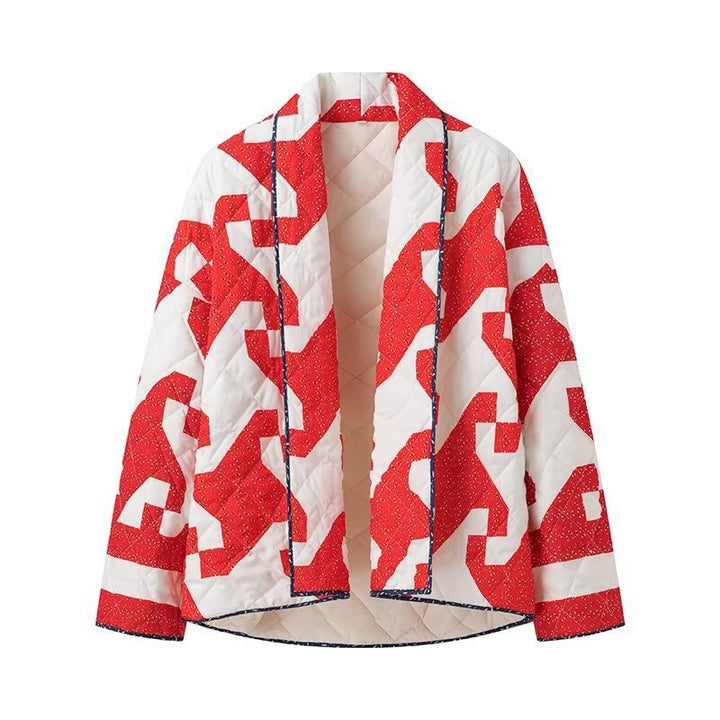Quilted jacket for women with modern graphic design and open cut Lune London