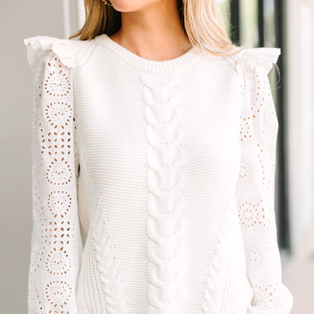 Elegant knitted sweater for women with ruffle details and lace pattern Lune London