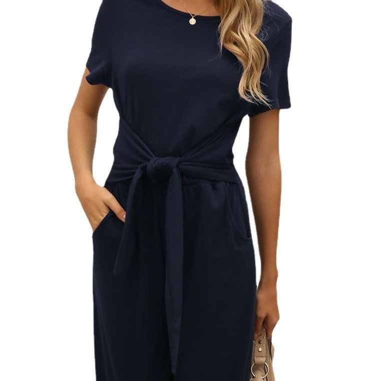 Women's jumpsuit with adjustable tie belt and practical pockets Lune London