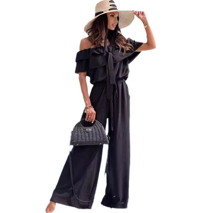 Ladies Off-Shoulder Large Couture Jumpsuit Lune London