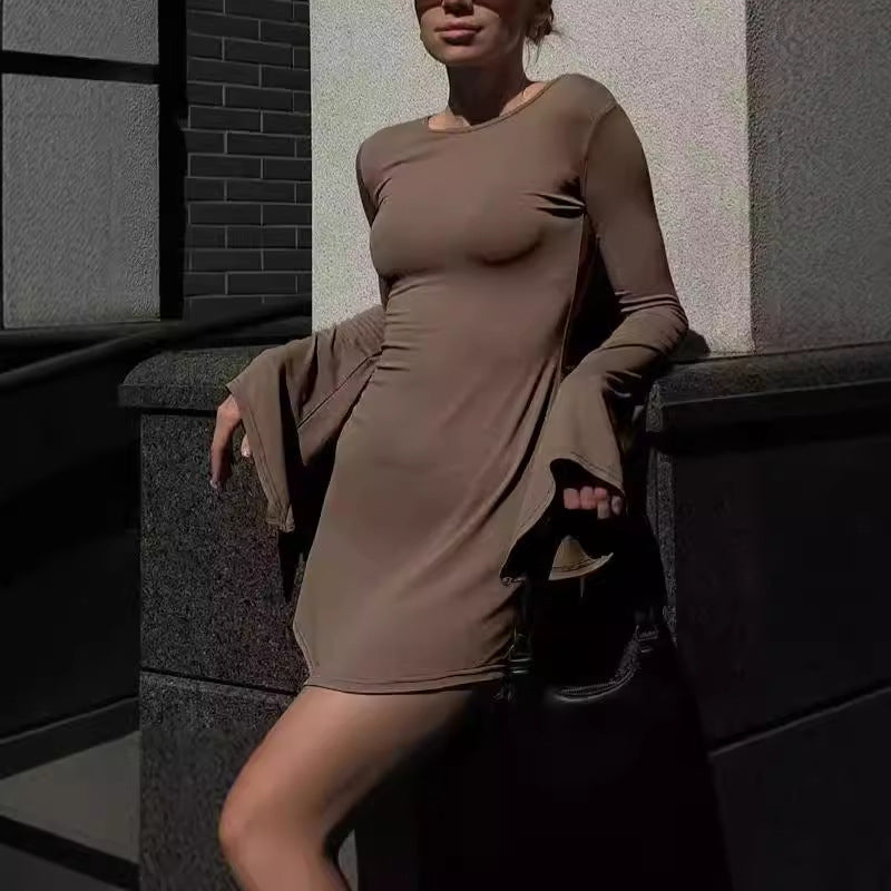 Mini dress for ladies with elegant trumpet sleeves and sculpting cut Lune London