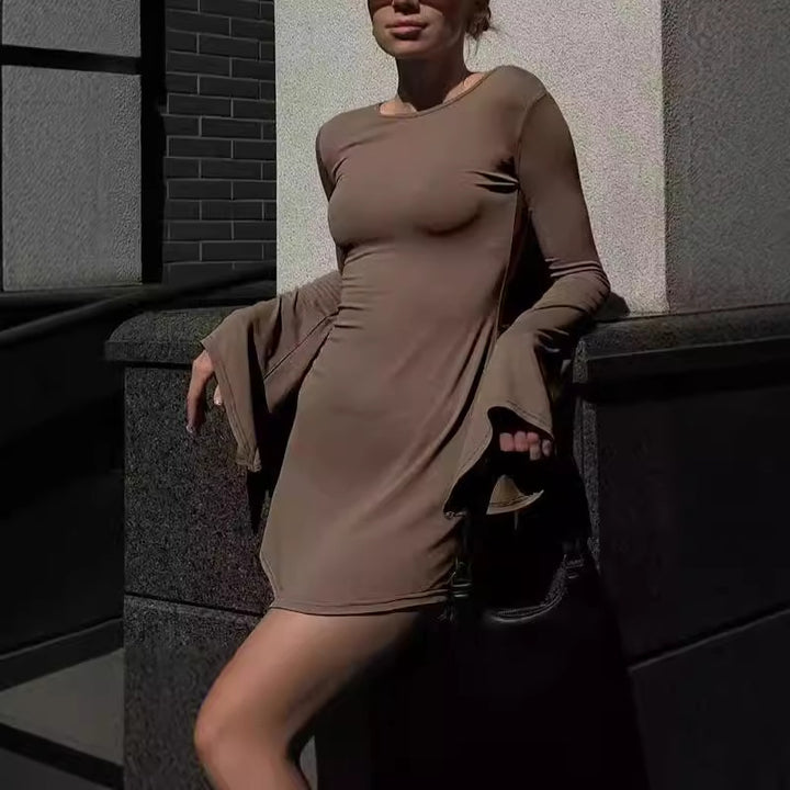 Mini dress for ladies with elegant trumpet sleeves and sculpting cut Lune London