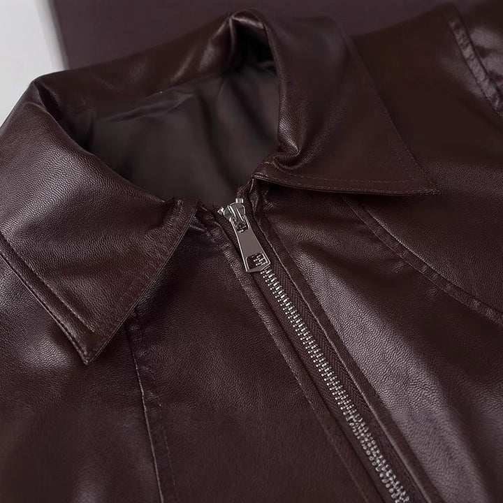 Vintage faux leather jacket for women with high collar Lune London