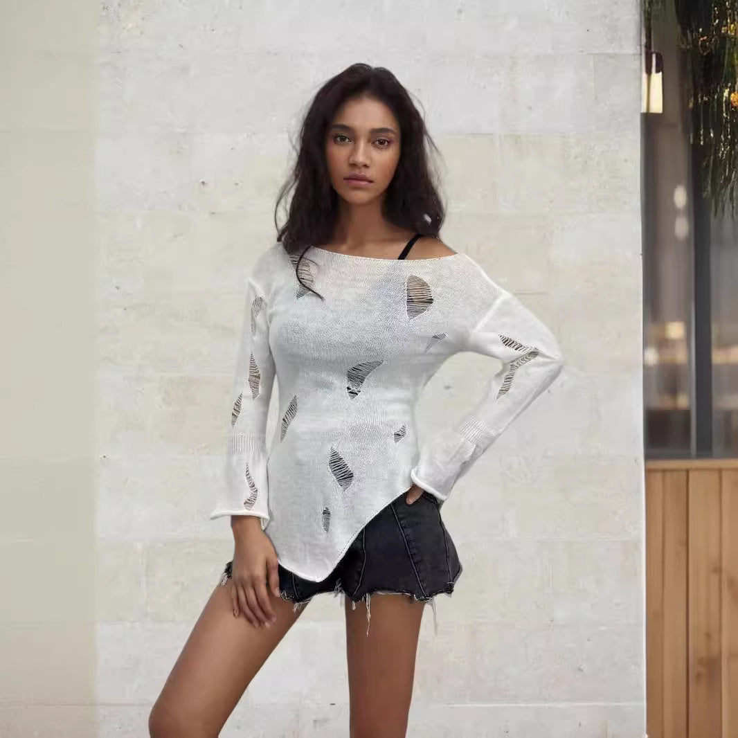 Pull en tricot pour femmes avec un look décontracté et déchiré et une coupe large Lune London