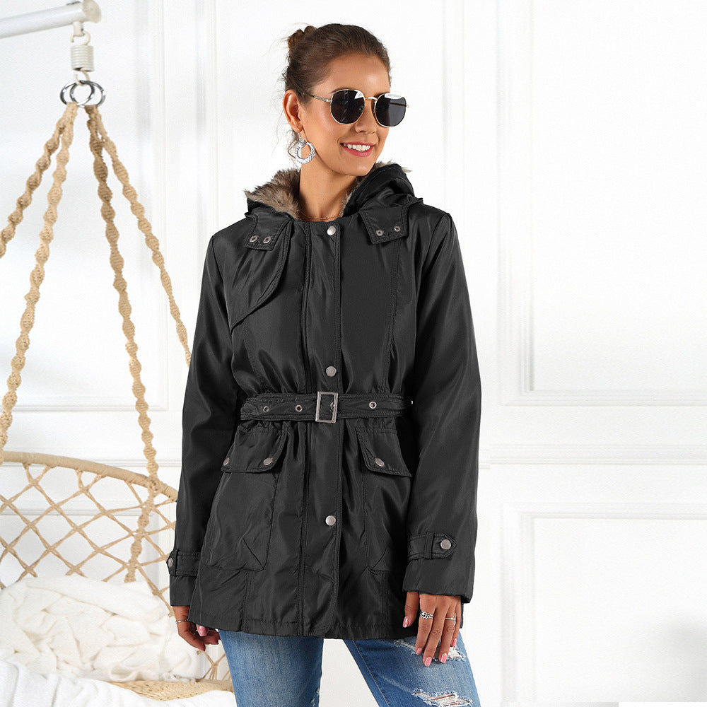 Ladies Outerwear Parka with adjustable drawstring and removable hood Lune London