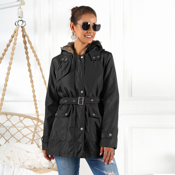 Ladies Outerwear Parka with adjustable drawstring and removable hood Lune London