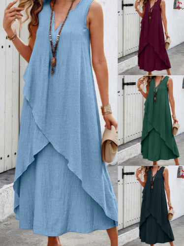 Casual maxi dress for women with layered ruffles and modern V-neck Lune London