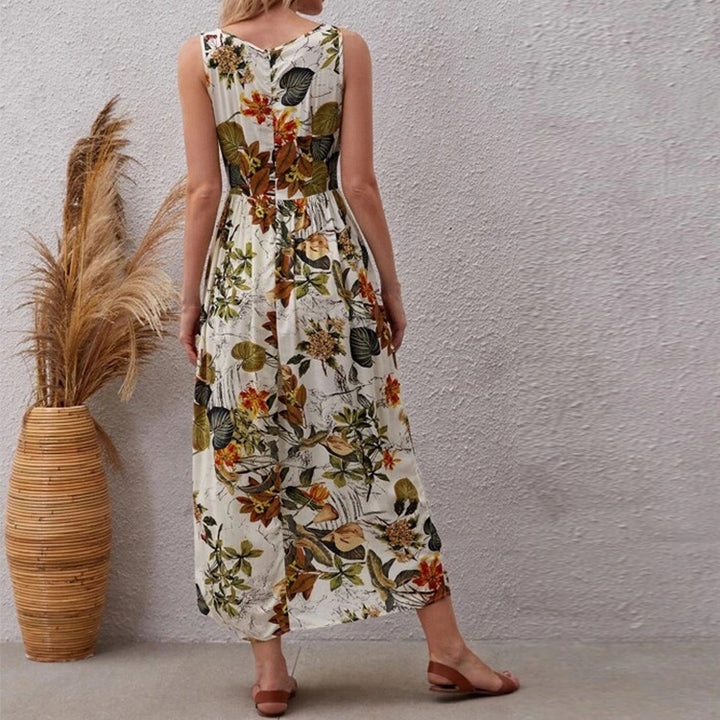 Maxi dress for women with floral design and floating hem Lune London