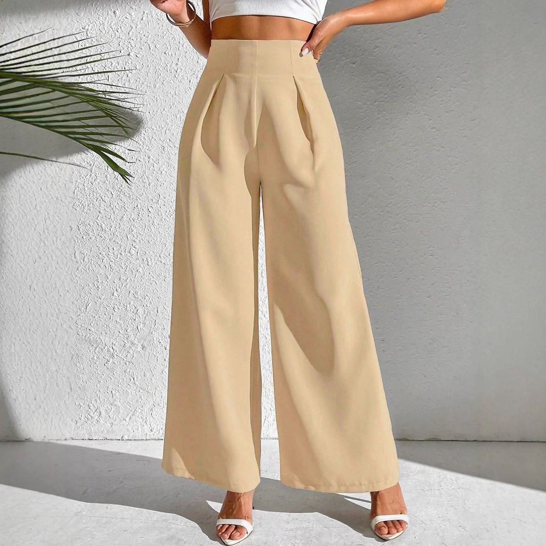 High-waisted wide-leg pants for women with decorative pleats Lune London