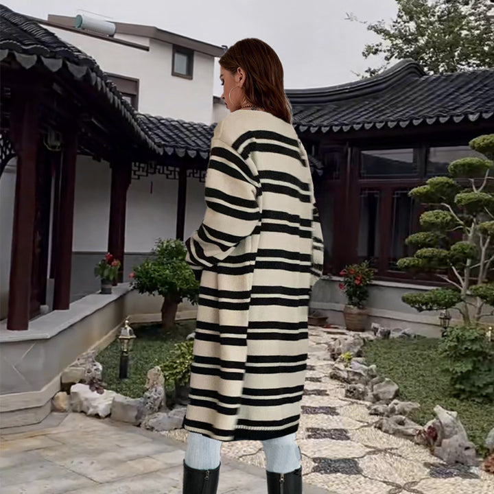 Women’s knit jacket with modern striped pattern and open cut Lune London