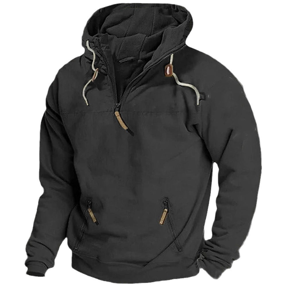 Casual men's sweater with half-zip and practical kangaroo pockets Lune London
