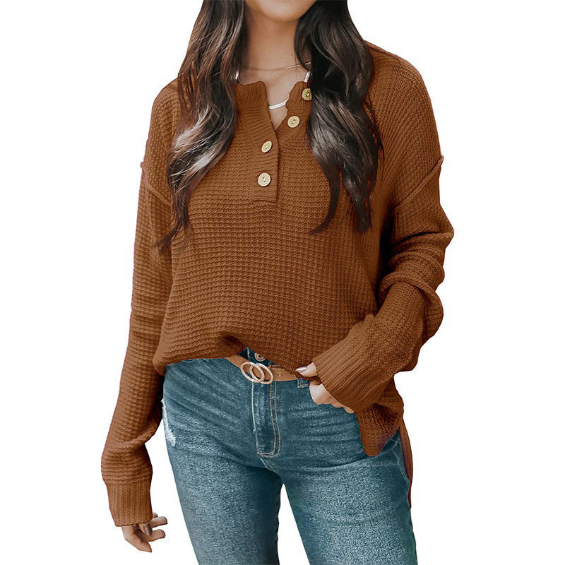 Casual oversized sweater for women with button placket and textured material Lune London