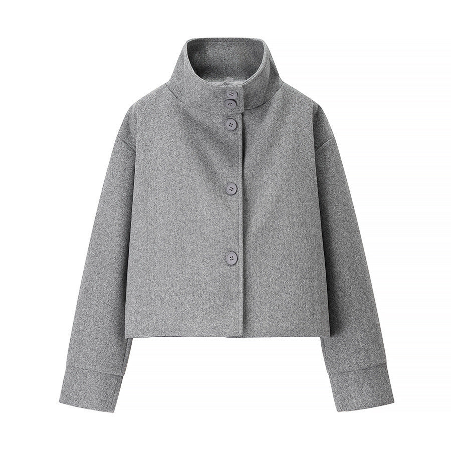 Fashionable short women's jacket with high collar and practical buttons Lune London