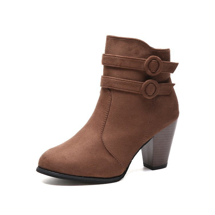 Elegant ankle boots for women with trendy button decoration and comfortable block heel Lune London