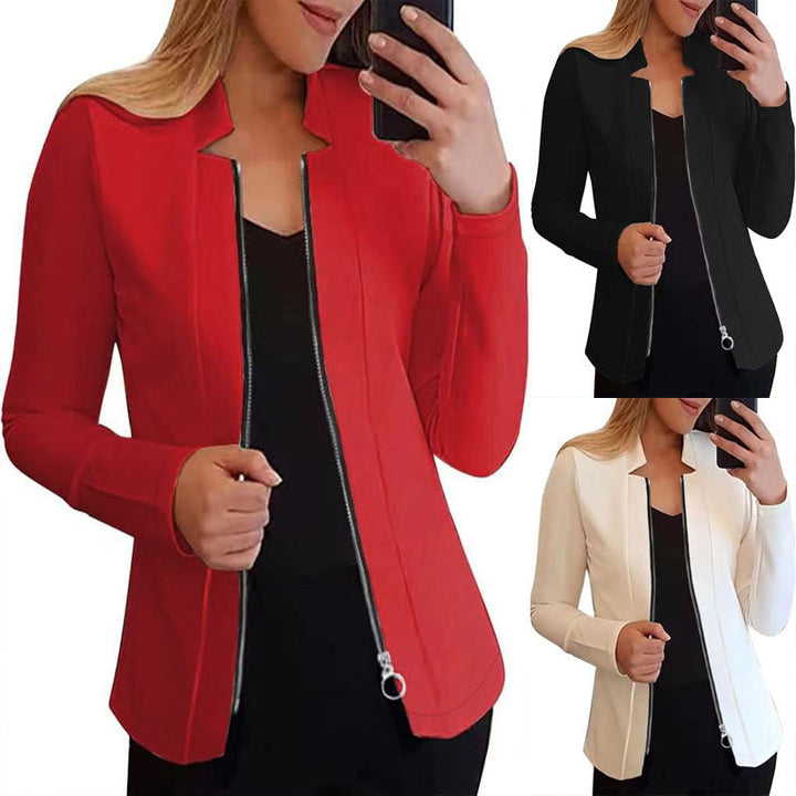 Women's Modern Blazer Jacket with Asymmetrical Zipper and Figure-Hugging Cut Lune London