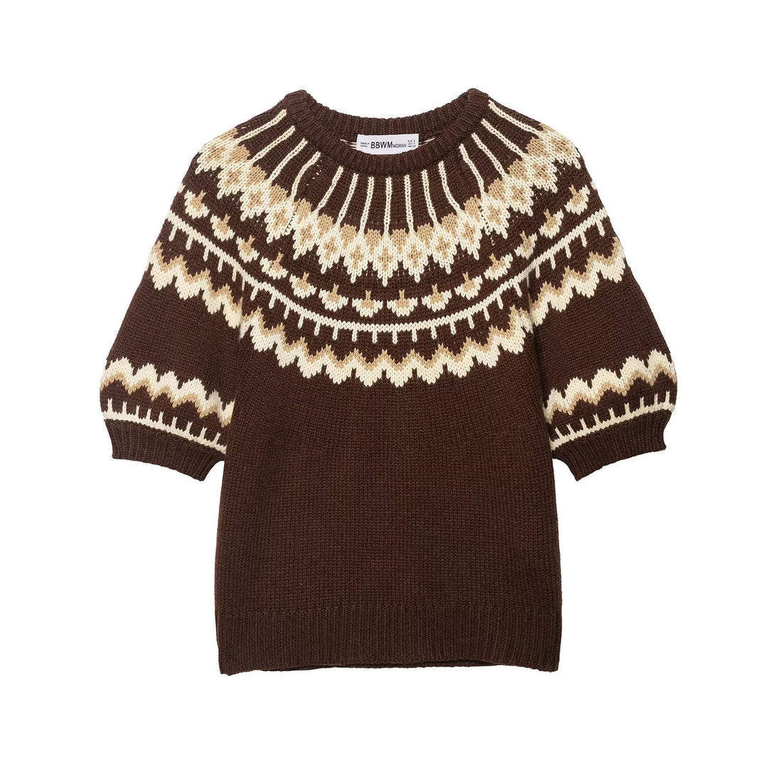 Pull en tricot pour femmes avec motif norvégien et épaules tombantes Chic & Stil
