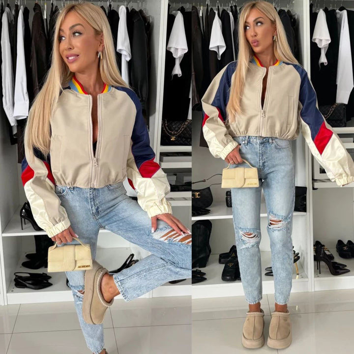 Veste bomber sportive pour femmes avec design à blocs de couleur et poignets élastiques Chic & Stil