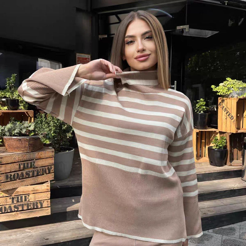 Lune London women's trendy knit set with fine stripes