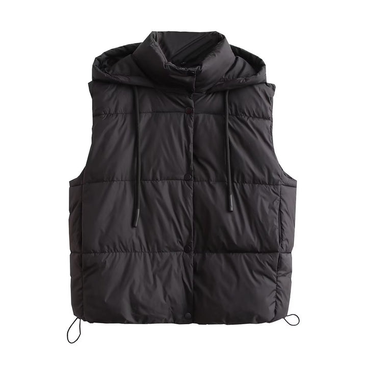Quilted vest for women with high collar and practical drawstring Lune London
