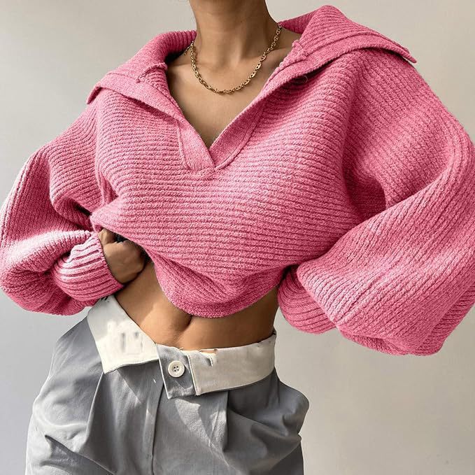 Thick knitted sweater for women with oversized cut and V-neck Lune London