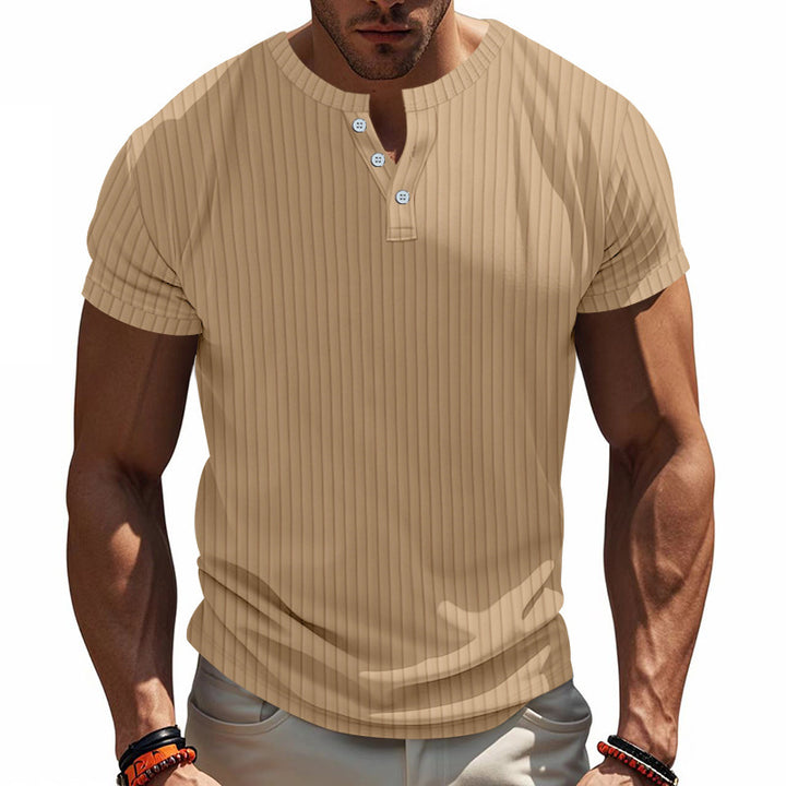 Men's Short Sleeve Henley T-Shirt with Striped Pattern and Convenient Buttons Lune London