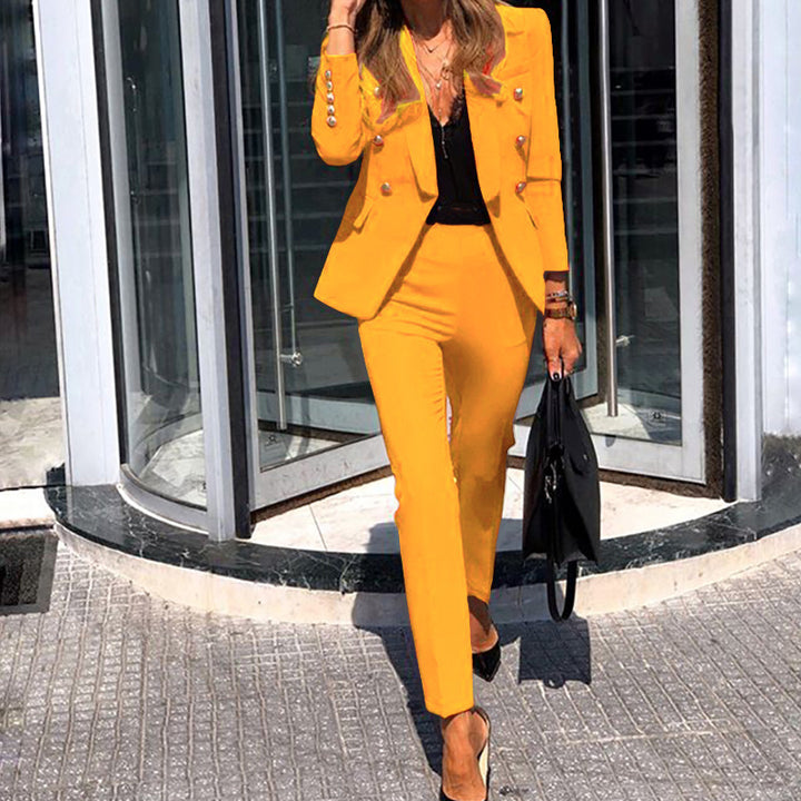Ladies elegant outfit with structured blazer and tailored trousers Lune London