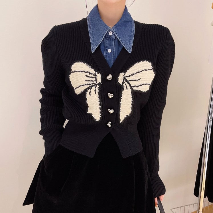 Knit jacket for women with large bow detail Lune London