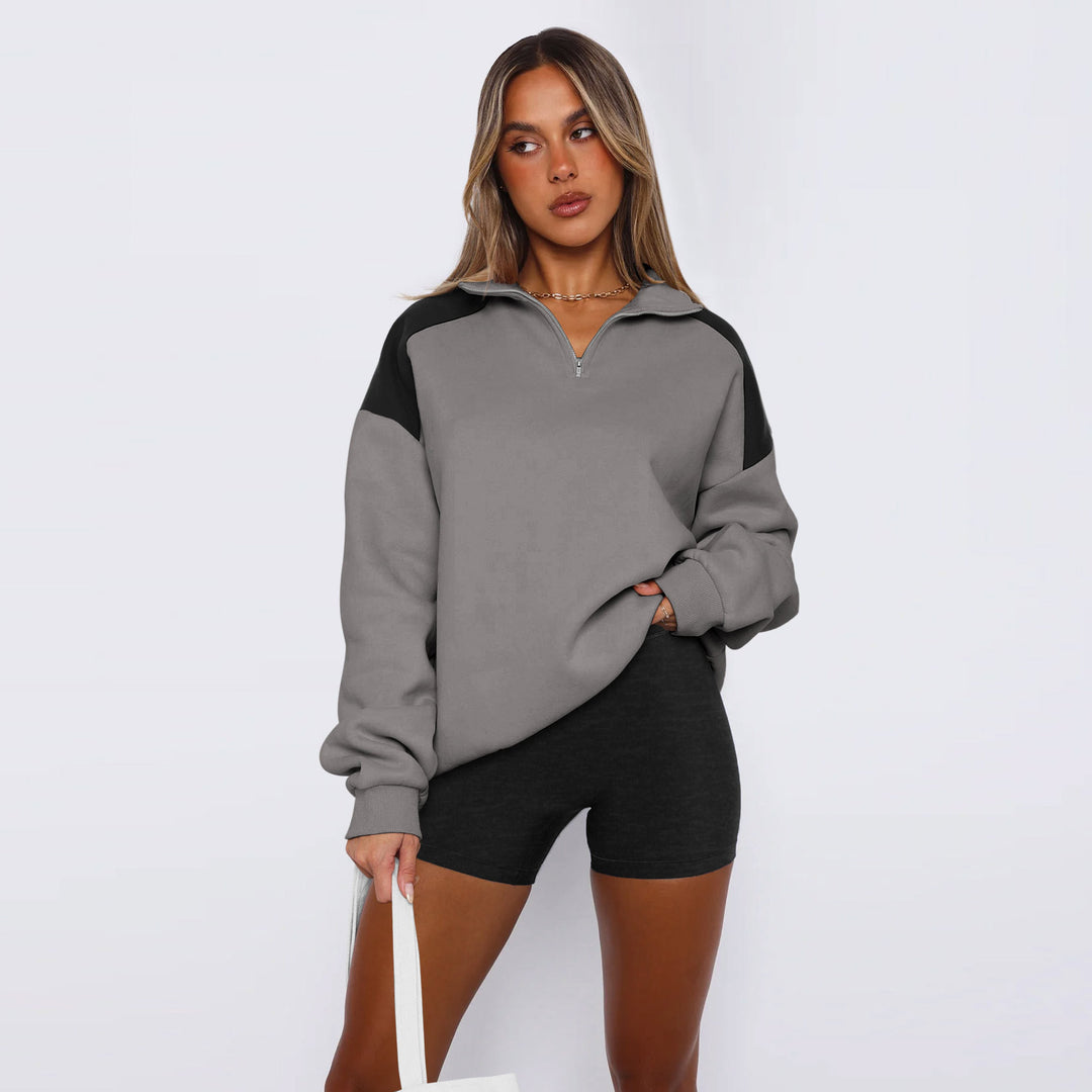 Ladies Sports Sweatshirt with High Collar and Zipper Lune London