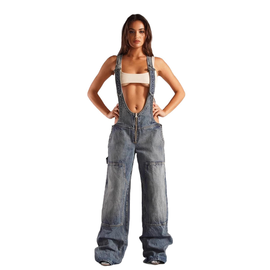 Women's Casual Denim Overall with Oversized Cut and Practical Pockets Lune London