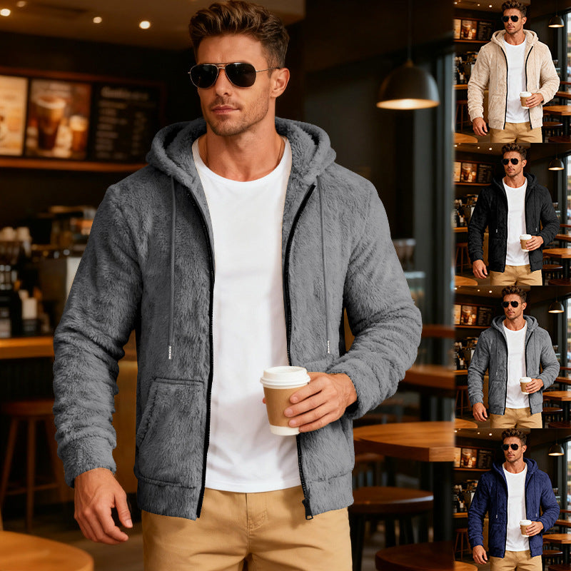 Men's cozy fleece jacket with practical zipper and hood Chic and style