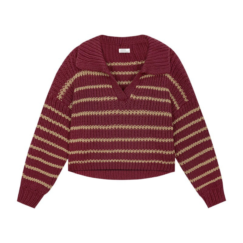 Knit sweater for women with casual collar and attractive stripes Lune London
