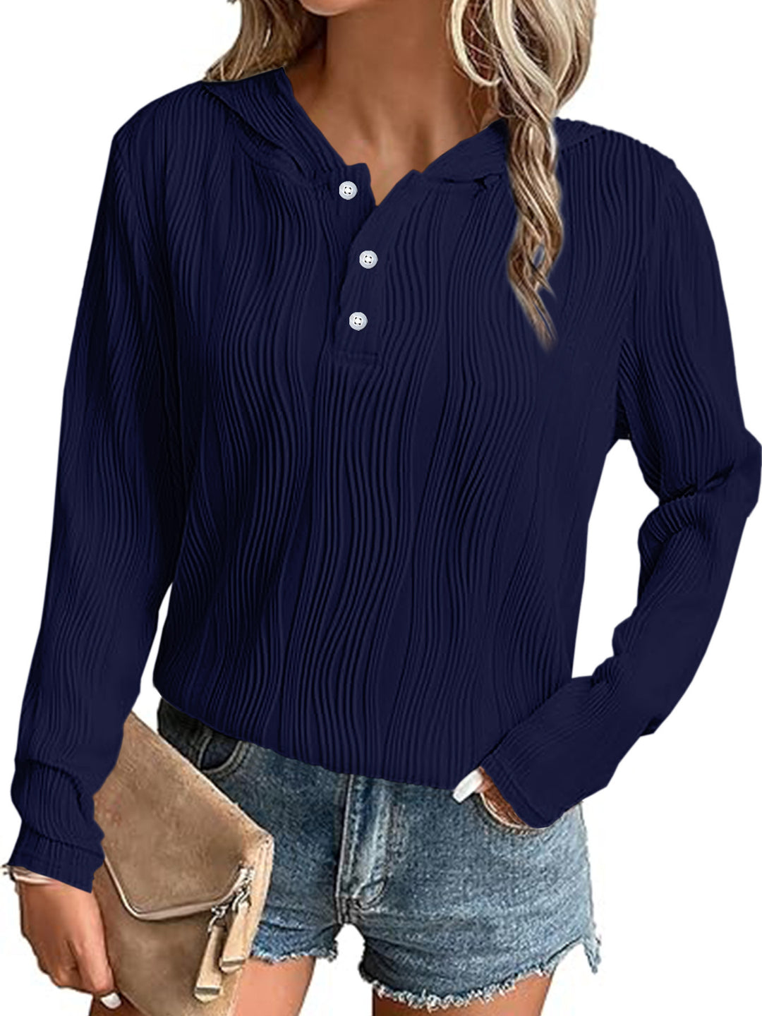 Casual hooded T-shirt for women with textured surface Lune London