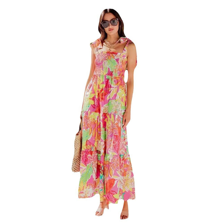Maxi dress for women with tropical leaf print Lune London