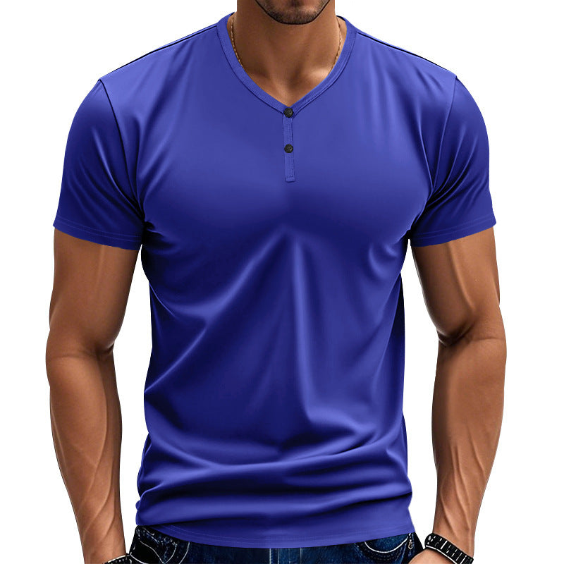 Short Sleeve Henley T-Shirt for Men with Textured V Neck Lune London