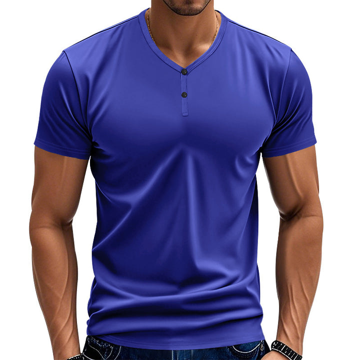 Short Sleeve Henley T-Shirt for Men with Textured V Neck Lune London